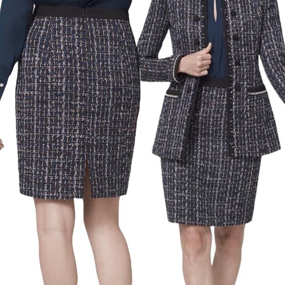 WHITE HOUSE BLACK MARKET Wool Blend Tweed Pencil Skirt Metallic Career Black 10 - Picture 1 of 14